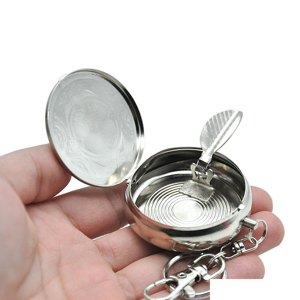 

Stainless Steel Portable Pocket Circular Metal Cigarettte Ash Ashtray Holder Key Chain Cigarette Metal Smoking Tobacco Pipe Ash Accessories