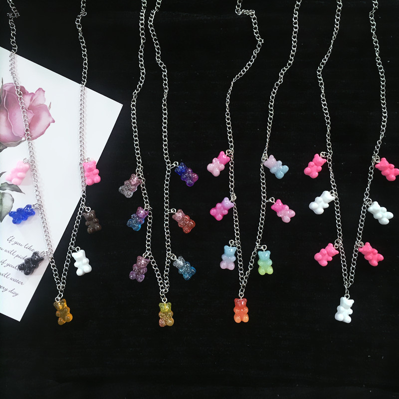 

Pendant Necklaces Seven Color Bear Fondants Hiphop Style Candy Resin Barret For Women Girls Jewelry Gifts