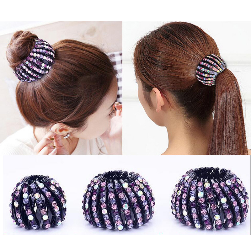 

Crystal Rhinestones Hair Claw Bun Maker Donut Bird Nest Expanding Women's Hair Claw Hairpins Girls Accessories Headwear