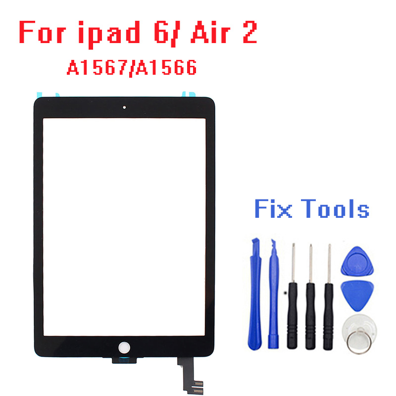 

100% tested For ipad 6 6th air 2 touch screen glass with flex cable A1567 A1566 Free Tools with adhesive