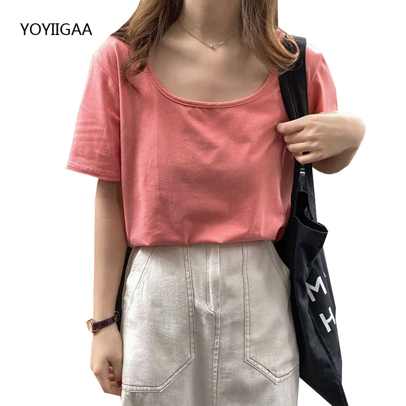 

Solid Color Women T Shirt Casual Summer Tees Top Short Sleeve Female Tshirts Harajuku Oversized Ladies T-shirt Basic Tshirt Tees, Random