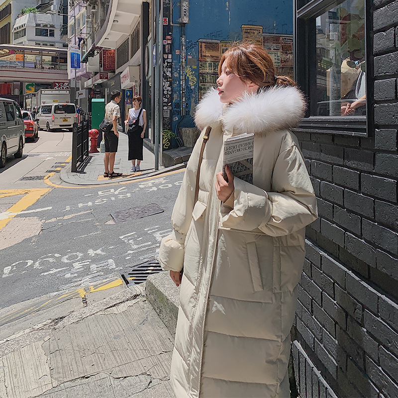 

Women Hooded Winter Jacket Coat 2019 New Fashion Fur Collar zipper pocket Pink cotton-padded korean Long Thick Blue Warm parka