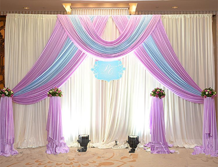 3M*3M ice silk wedding backdrop curtain with swags Wedding Props Satin Drape pleated Wedding Stage Decorations Backdrops-image-454801892