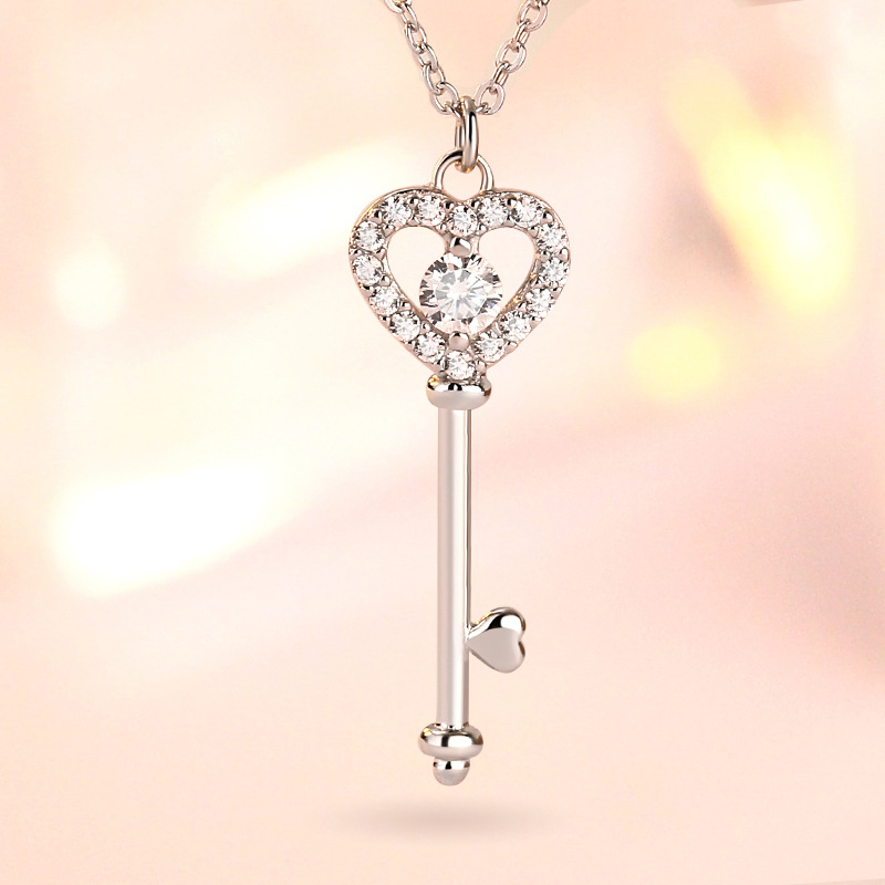 

2020 LOVE Key Pendant Rose 925 Sterling Silver Necklace for Women Vintage Collar Costume Jewelry