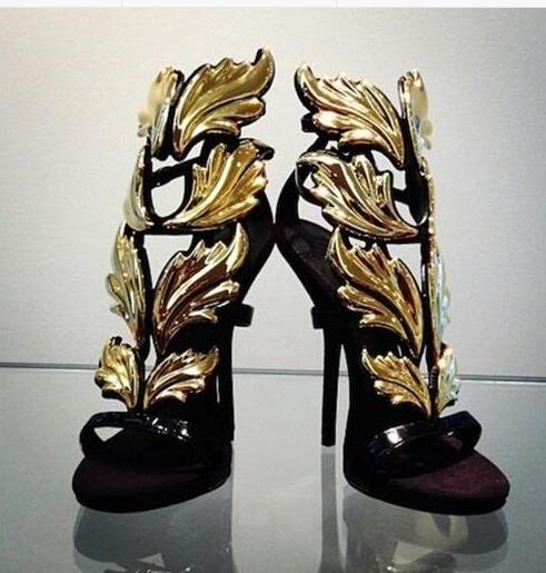 

Amazing Lady Angel Wings Black Nude Thin High Heels Sandals Gladiator Rome Wedge Women Golden Leaf Leather Pumps Shoes Discount, Yellow