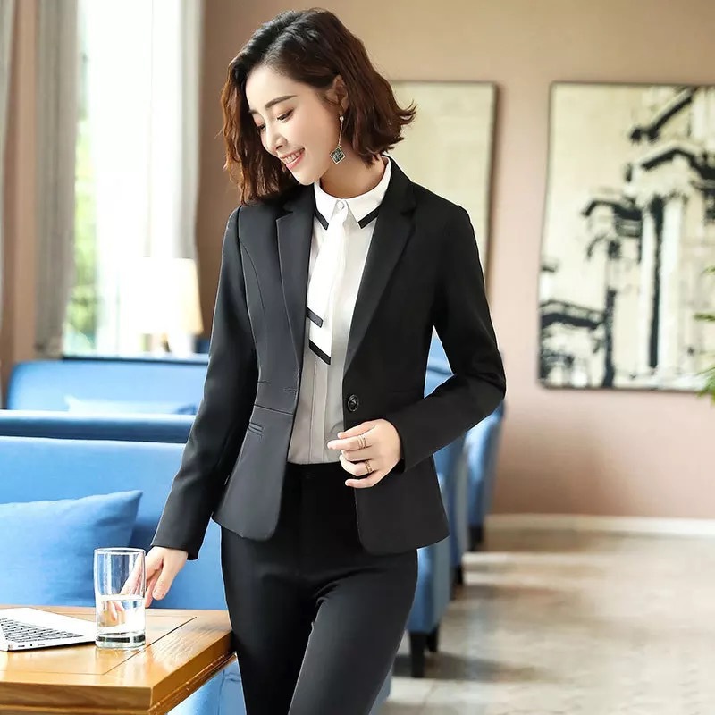 

IZICFLY fall spring Business ladies two piece Trouser and jacket suit women Work Wear Elegant black office pant blazer set 4XL, Blue coat and pant