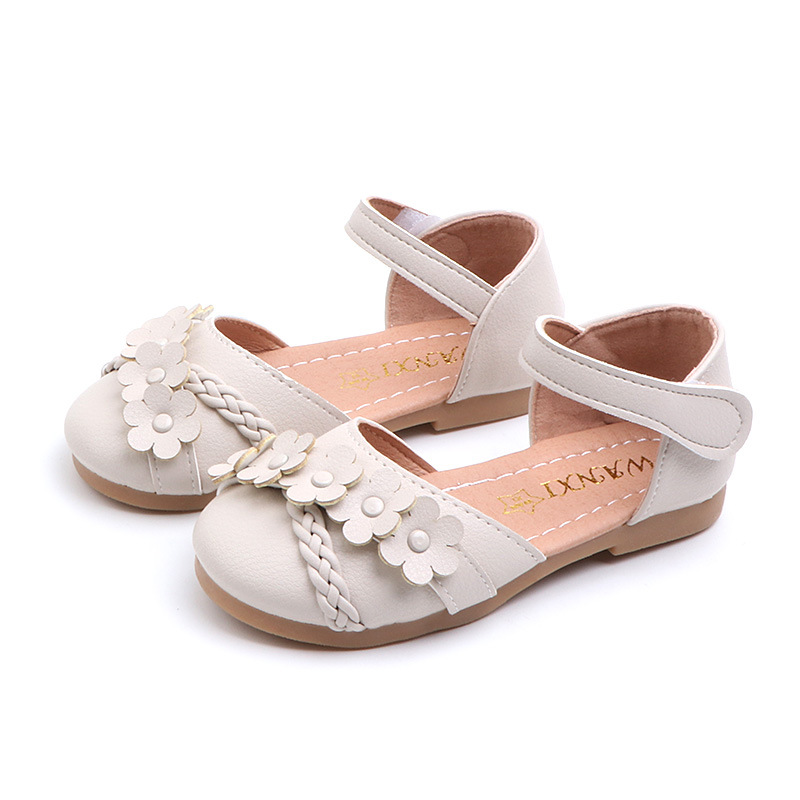

Summer Children's Flowers Princess Covered-toes Half Sandals Casual Floral Soft Little Girls Leather Flats Kids Toddler Shoes, Black