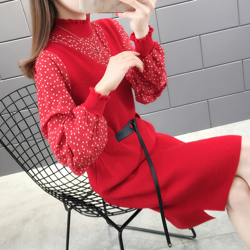 

5054p area 16 right] - real shot - spring new splicing ear edge fake two half high collar fur dress 65, See chart