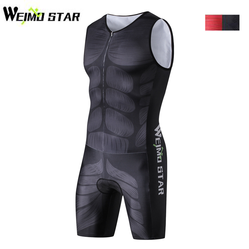 

WEIMOSTAR Men One Piece Compressed Ciclismo Cycling Jersey Maillot Breathable Triathlon Clothes Sleeveless Muscle Sportswear, Black