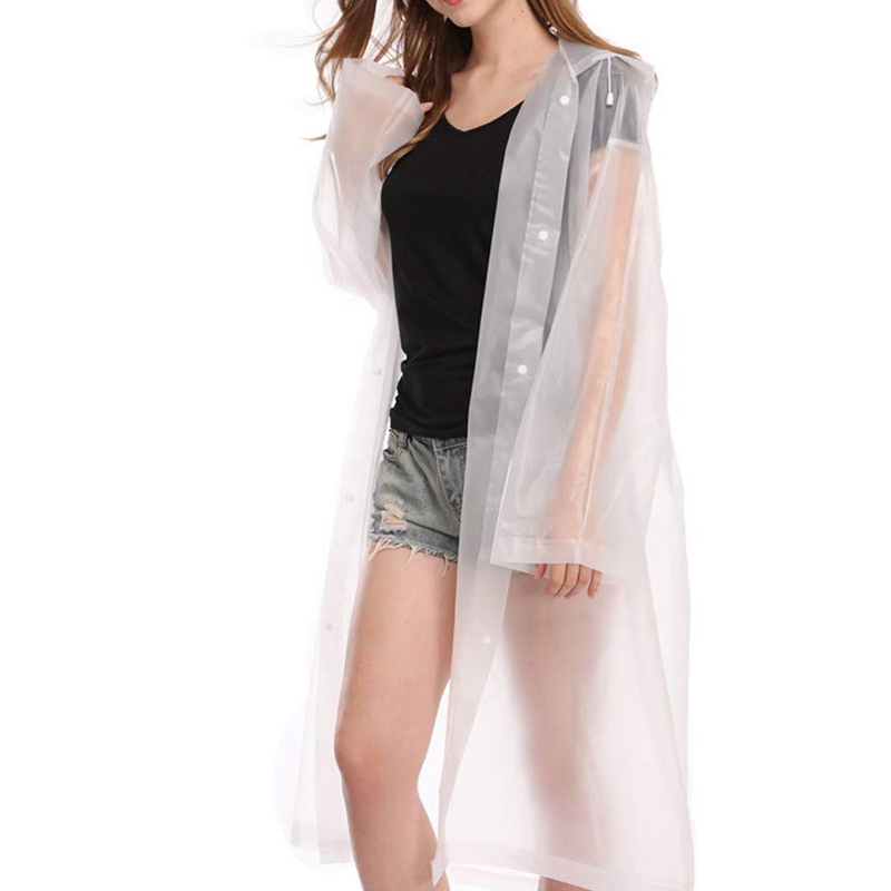 

EVA Women Men Raincoat Thickened Waterproof Rain Poncho Coat Adult Clear Transparent Camping Hoodie Rainwear Suit
