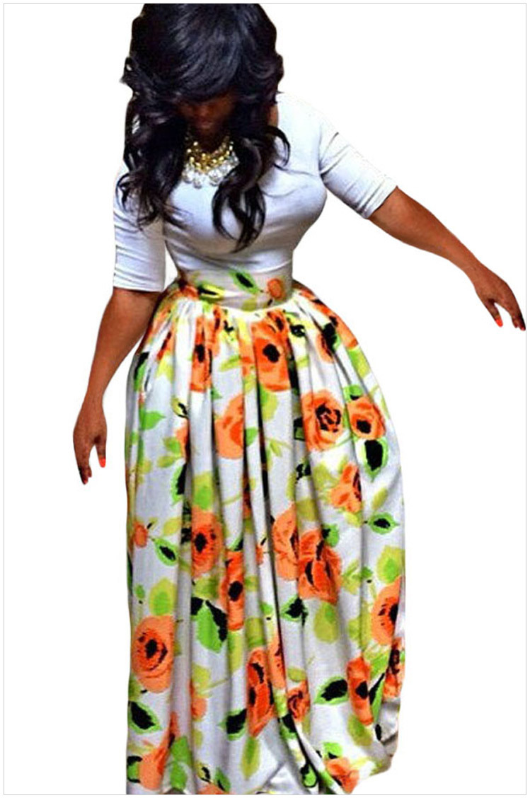 

Summer Women Clothing Designer Dress Sexy Fashion Dress African Floral Printed Half length Skirt Size S-XL, 01