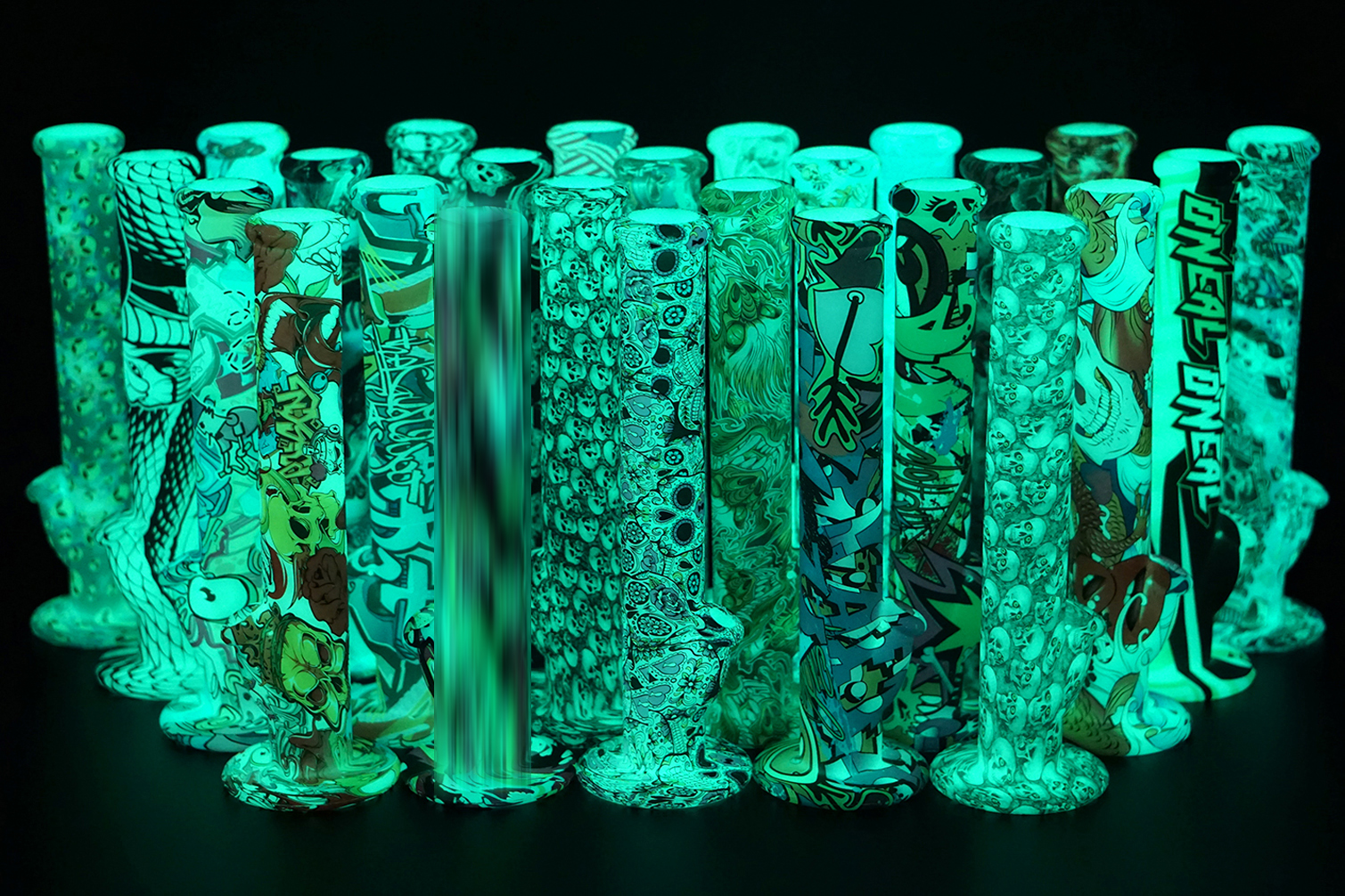 

14'' water pipe glow in the dark with printing dab rig glass Bong Shisha Hookah dab rig for wax free shipping