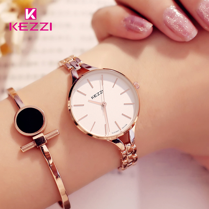 

KEZZI Luxury Brand Watches Women Waterproof Stainless Steel Quartz Watch Roman Scale Multi Cutting Surface Mirror Bracelet Watch V191220, Rose gold watch 2
