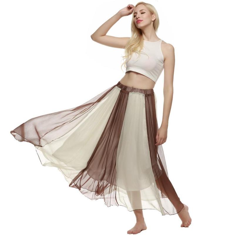 

Long Skirts Women Maxi Summer Skirts Bohemian Style Ladies Swing Flowing High Waist Full Length Chiffon Beach Skirt, Blue