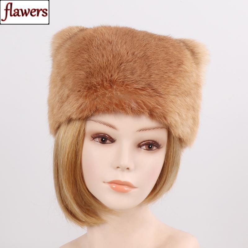 

New Arrival Women Full Pelt 100% Natural Fur Hat Winter Warm Real Fur Hat Girl Lovely Genuine Cap Wholesale, Yellow