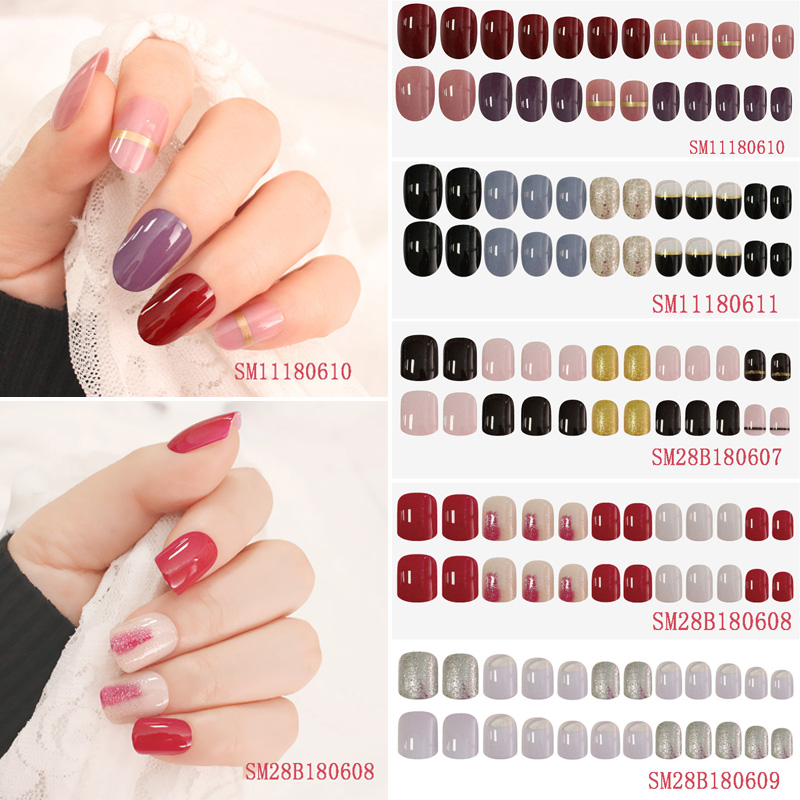 

24Pcs/Set Fake Nails Tips Square Tops Finish Wedding Brides Nail Art Tips Decor KG66