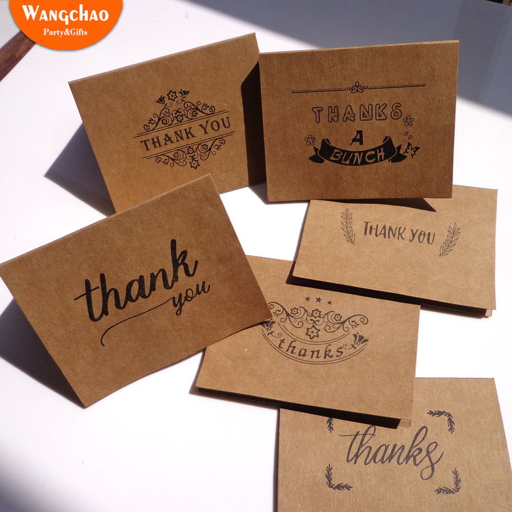 

6pcs/bag Retro Kraft Paper Gift Card Wedding Invitation Happy Birthday Greeting Cards Thank You Cards with Envelopes 7 Designs