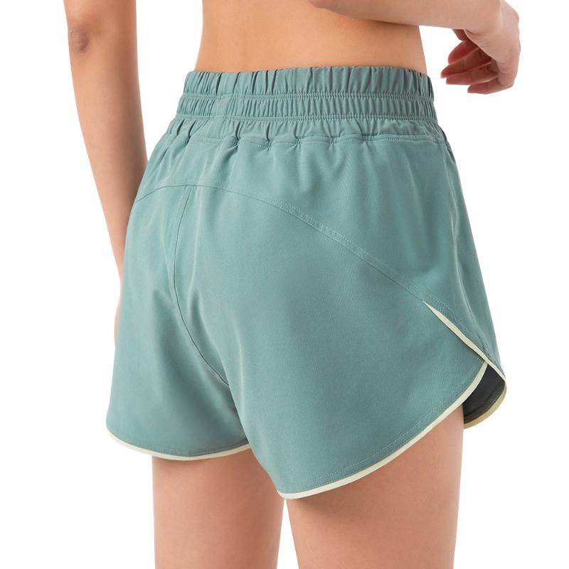 

Sport Woman Shorts Elastic Waist Polyester Quick Dry Jogging Femme Workout Shorts For Fitness Loose Fake Two-Piece Casual, Black