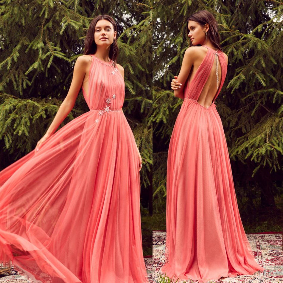 

Walone Fashion Prom Dresses 2020 Lace Appliques Chiffon A Line Evening Gowns Custom Made Hollow Back Floor Length Special Occasion Dress, Same as image