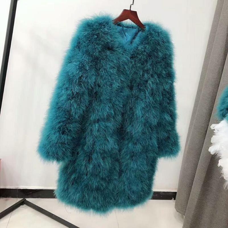 

90cm Long Sleeve Plus Thicker Women Ostrich fur coat plus size long jacket, Khaki