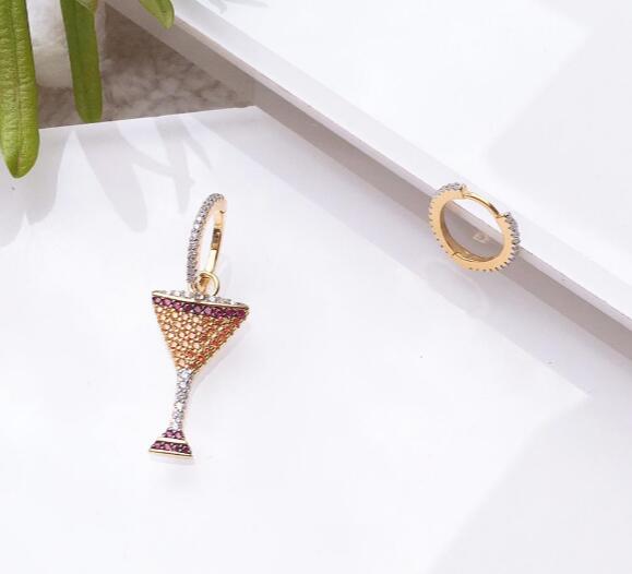 

jewelry S925 sterling silver needle earrings Wine glass shape Asymmetrical charm stud earrings for women hot fashion