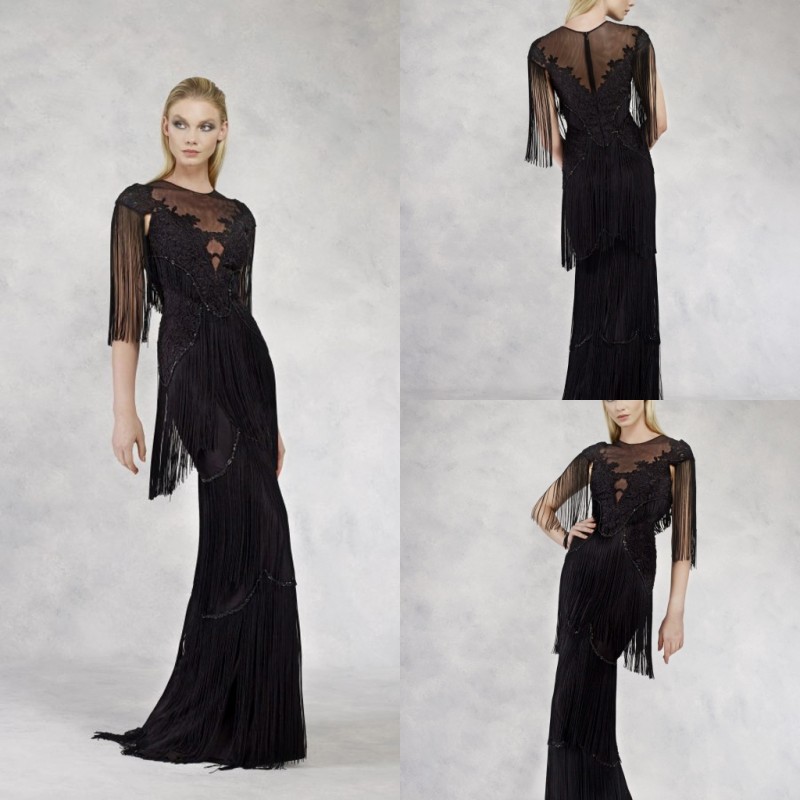 

2019 Black Mermaid Prom Dresses Lace Appliqued Tassel Sweep Train Gorgeous Evening Dress Vestidos De Festa Formal Party Gowns, White