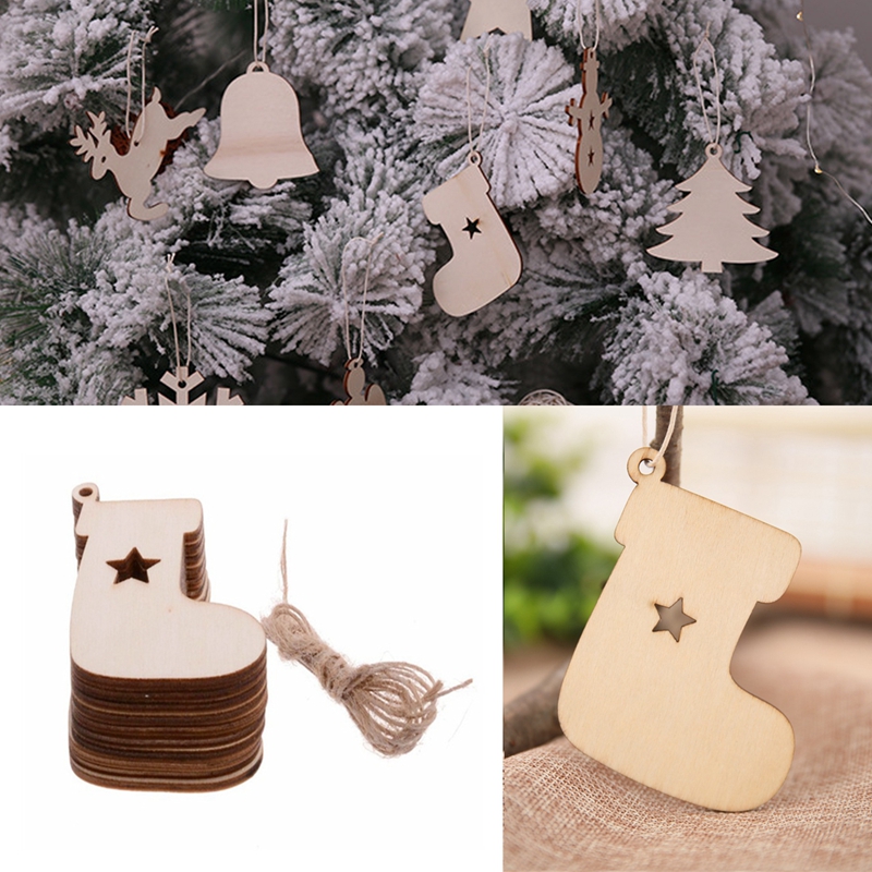 

ABFY-10Pcs/Set Tree Santa Claus Boots Bells Christmas Tree Hanging Wooden Ornaments Home Xmas Party Christmas Decorations sock