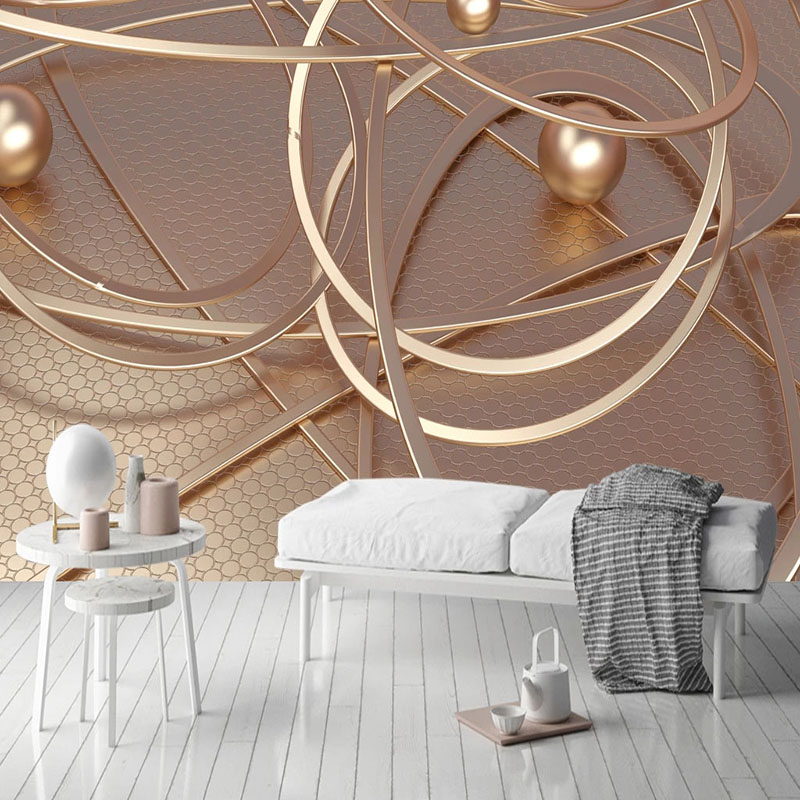 

Custom 3D Wallpaper European Style Golden Abstract Line Geometry Photo Wall Murals Living Room Bedroom Creative Wall Painting 3D, As pic