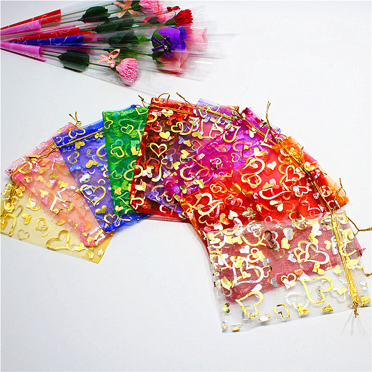 

11 colors 7X9cm Open Gold Silver Heart Small Organza Bags Jewelry Gift Pouches Candy Bag Jewelry Pouches, Bags 500pcs HJ246