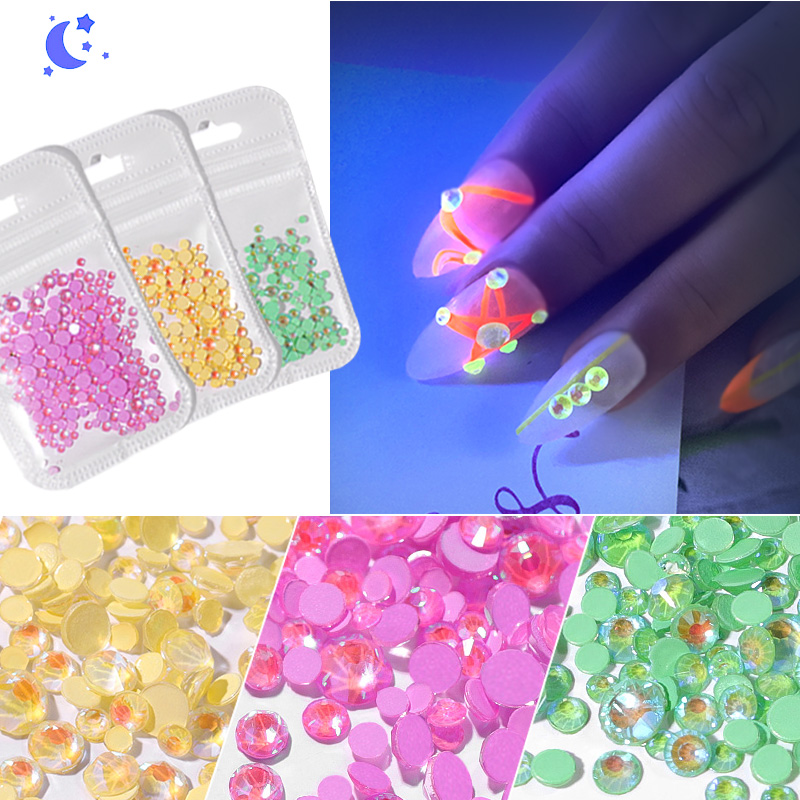 

Luminous Crystal AB Nail Rhinestones Mix Size Glitter Glass Gem 3D Charm Flatback Strass Fluorescence Nails Art Decorations