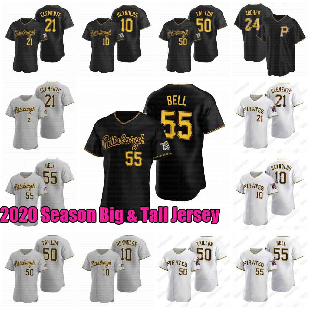 

55 Josh Bell 2020 Big And Tall Roberto Clemente Chris Archer Starling Marte Willie Stargell Gregory Polanco Trevor Williams Baseball Jersey, Blue;black