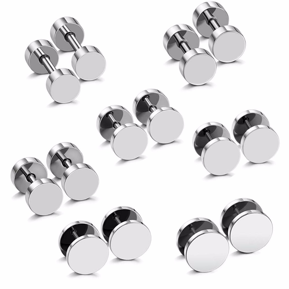 Fake Plug piercing acero inoxidable negro plata Yin Yang 8 mm redondo pendientes
