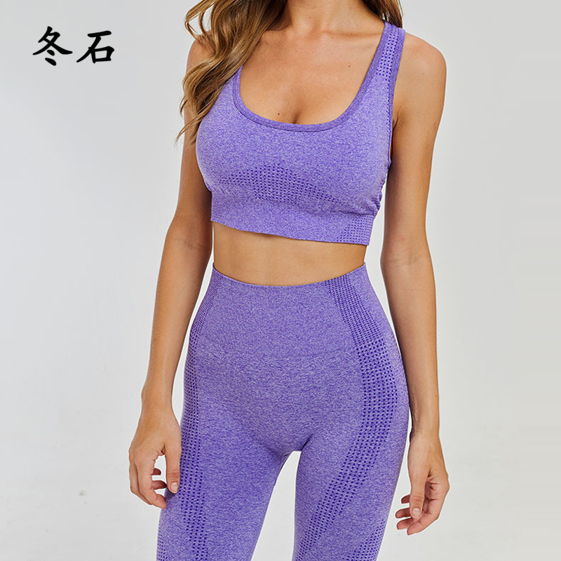 

2Pcs Yoga Set Women Seamless Push-up Sports Bra Bra + Gym Fitness Clothing High Waist Yoga sport Leggings Set Running Sportswear, Purple bra