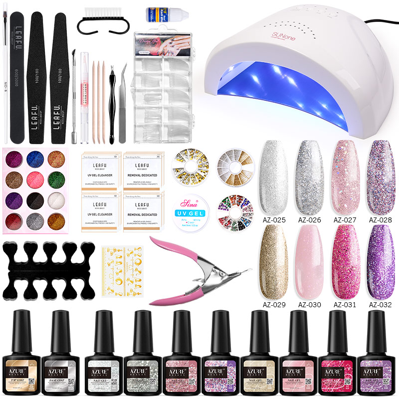 

Beauty 35Pcs/Lot Led Lamp Gel Nail Varnish Kit Full Set Nail Art Manicure Tools Glitter Gel Polish Set Long Lasting UV