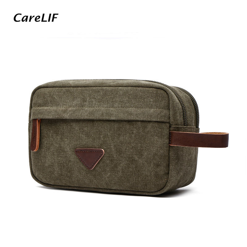 

Washed Canvas Travel Organizer Double Zipper Cosmetic Bag Makeup Case Toiletry Bags, Black