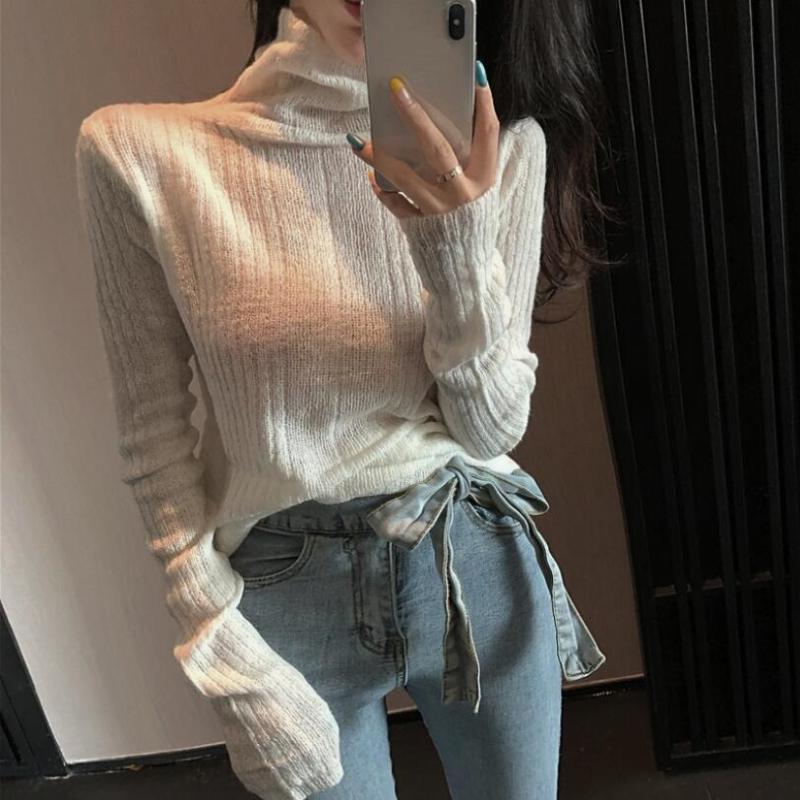 

Turtleneck Sweater Women Pullover Knitted Jumper Tops Long Sleeve Korean Autumn Winter Basic Female Sweater Candy Color JW9132, Black pullover
