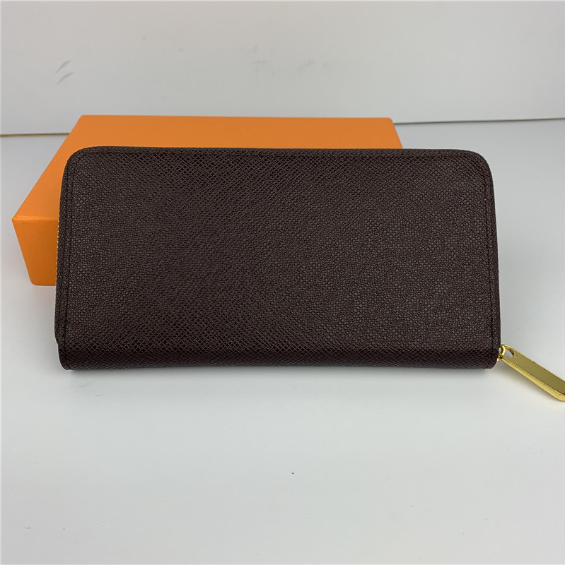 

Fashion women wallets lady famous pu leather wallet purse single zipper classical purse with orange box 60017, Brown flower