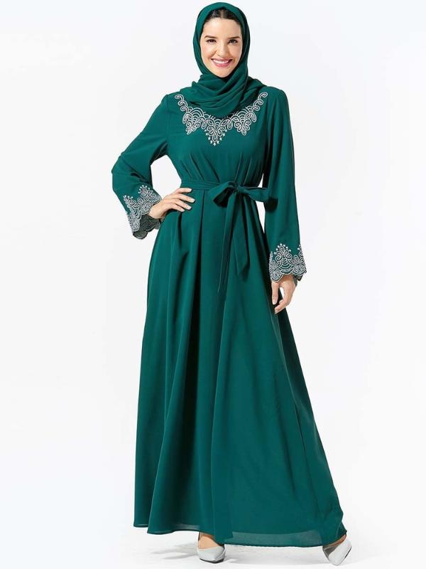 

Arab Women's Ramadan Wear Embroidery Belt Muslim Dress Long Abaya Dubai (Excluding Headscarf) Kaftan Caftan Abayas For Women