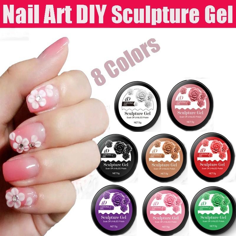 

8 Colors 4D Carving Gels Varnish Soak Off Modeling Sculpture Gel Nail Art Decoration Kit W2, White