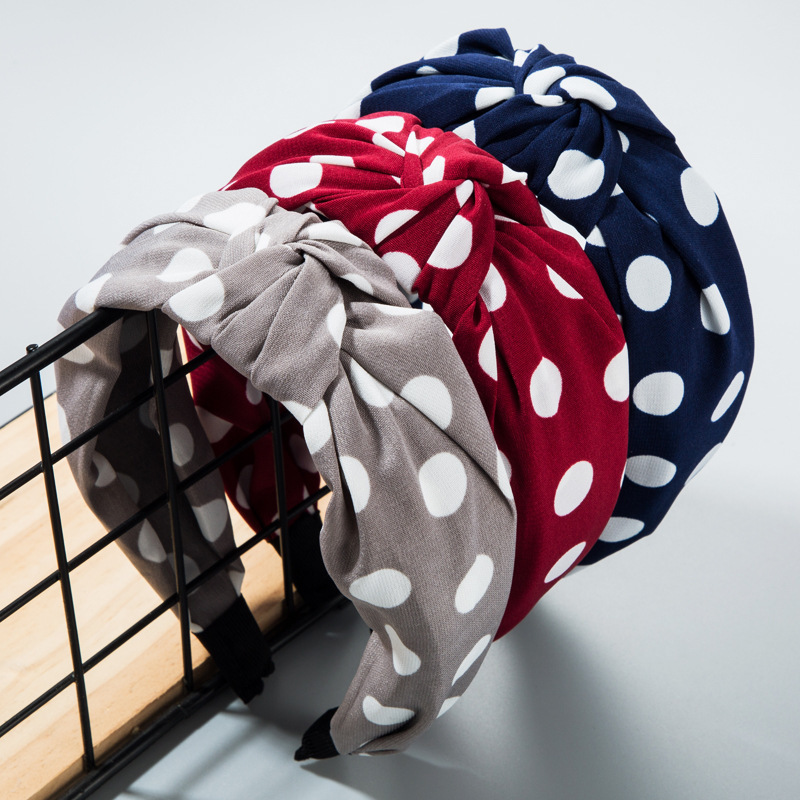 

High-end hair accessories hairband Women's Big Wave Point Middle knot enlarged wide edge simple Christmas headband