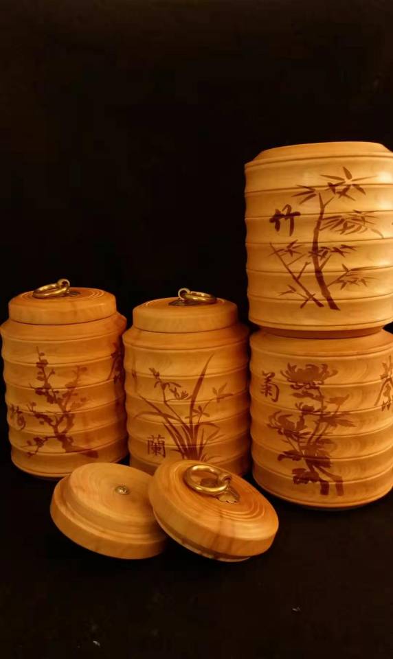 China Taihang Cliff Cypress wood craft Weiqi Jars tea Jars sealed Jars storage box-image-506007576