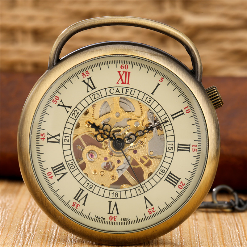 

Steampunk Retro Skeleton Mechanical Pocket Watches Men Women Antique Hand Winding Clock Fob Pendant Watch Chain reloj de bolsillo, Bronze