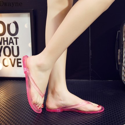 

New summer crystal transparent sandals and slippers women's wedges with thick non-slip shoes, Red