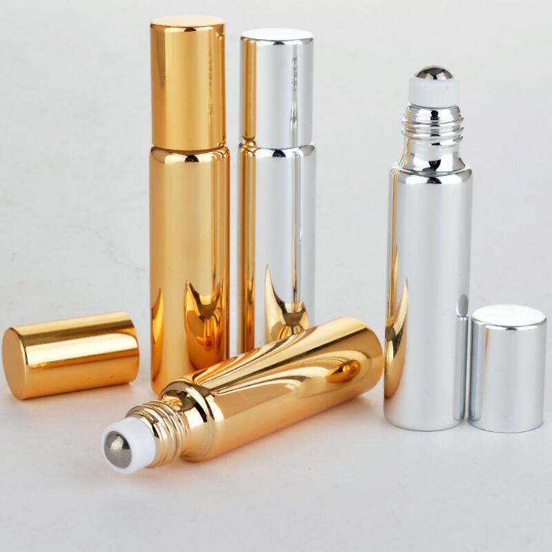 

10ml UV Roll On Bottle Gold and Silver Essential Oil Steel Metal Roller ball fragrance Perfume LX7536
