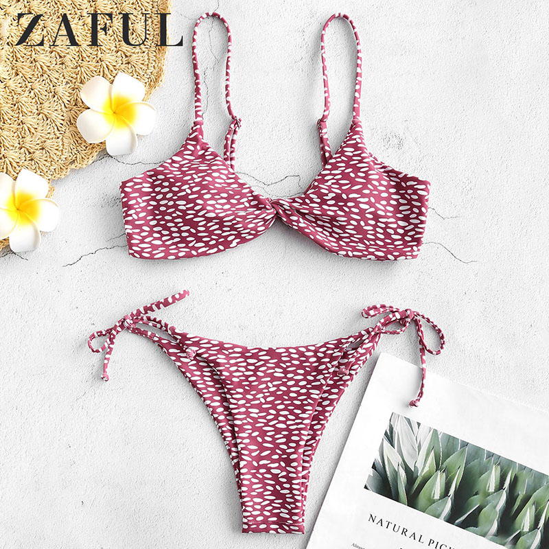 

ZAFUL 2020 Polka Dot Thong Bikini Twist Front Spotted String Bikini Swimwear Women Swimsuit Female Bathing Suit Push Up
