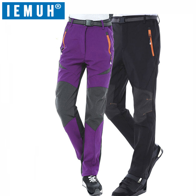 

IEMUH Brand Man Women Winter Fishing Waterproof Camping Fleece Hiking Pants Climbing Skiing Softshell Trouser Travel, Men black