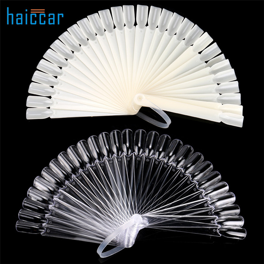 

False Nail HAICAR 32 PCS False Nail Art Fan Board Tips Stick Foldable Display Practice Art Tools High Quality Pretty, Beige