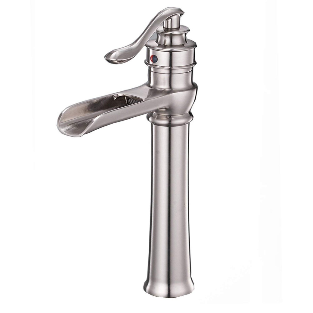 

Free ship Waterfall Spout Single Handle Bathroom Sink Vessel Faucet Basin Mixer Tap Brushed nickel/ Oil rubbed bronze black