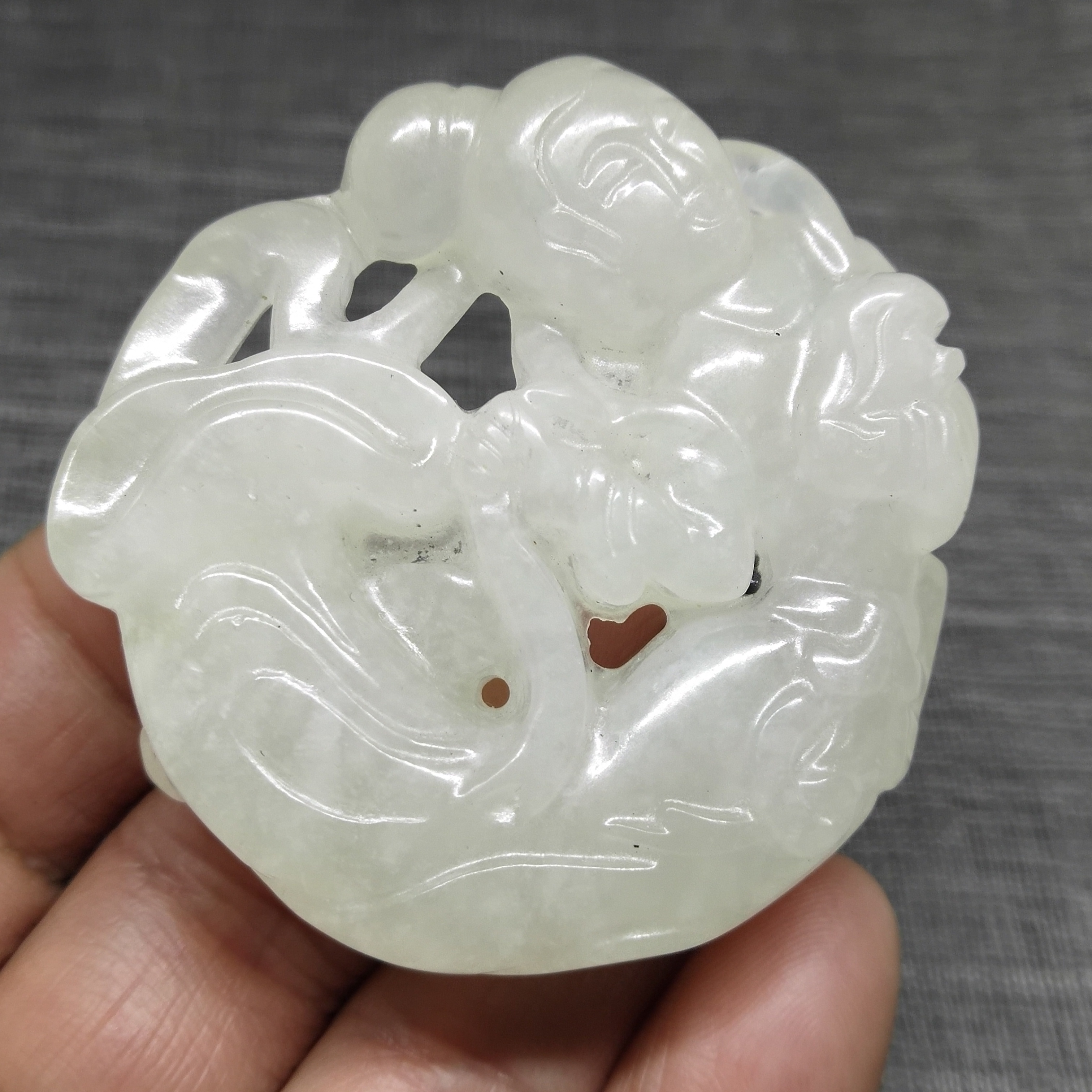

NEW LISTING ,Chinese natural jade ,Manual sculpture Natural white jade Long 50mm Wide 50mm Thick 15mm delicate fairy free shipping 9, Silver