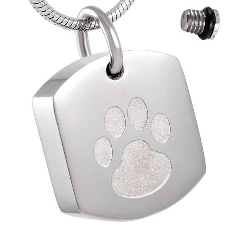 

ZZL005 316L stainless steel Paw Print memorial keepsake urn hold ash cremation jewelry pendant necklace, Silver